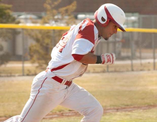 Michael Louis takes off after his pinch hit two-run double in the sixth inning of game one. The Express swept Cuyahoga to keep their OCCAC title hopes alive. Photo by Seth Foley