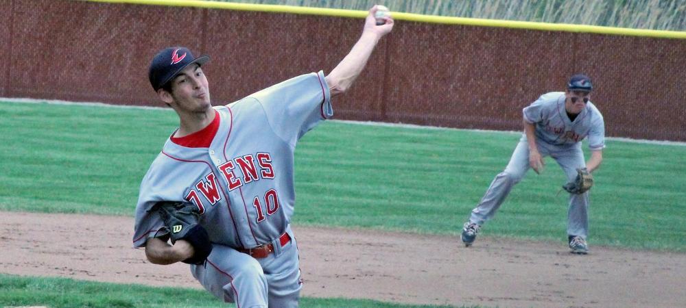 Kyle Bennett delivers a pitch during his freshman season. Photo by Nicholas Huenefeld/Owens Sports Information