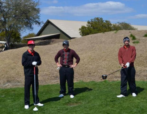 Tim Dawkins, Darren Gessner and Walter Dorosh (pictured here left to right) participated in the Marywood University Quad tournament. Photo by Josh Williams/Owens Sports Information