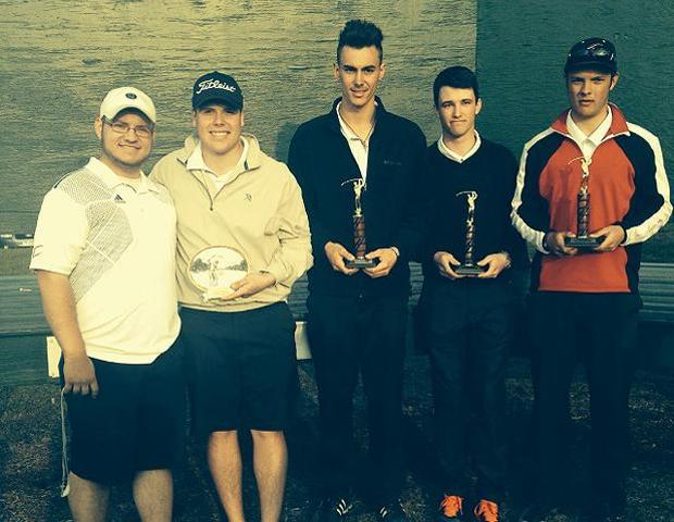 Dru Hein, Kirby Manown III, Brandon Hoelzer, Philippe Weppernig and Harrison Long pose after today's A.C. Eddy Invitational championship. Photo by Owens Sports Information