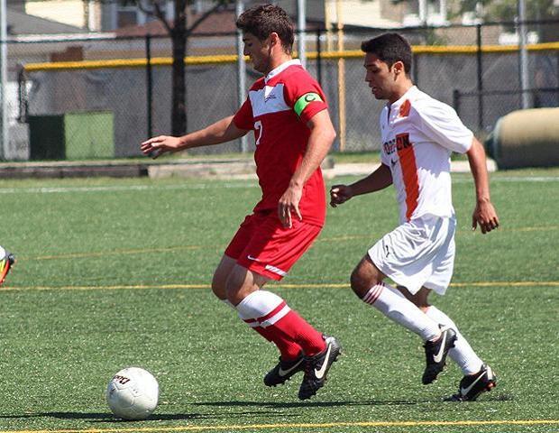 Jake Martin, pictured here playing the ball against Morton College (IL) last week, was named the NJCAA D-I Player of the Week. Photo by Bonnie Kleinow/Owens Sports Information
