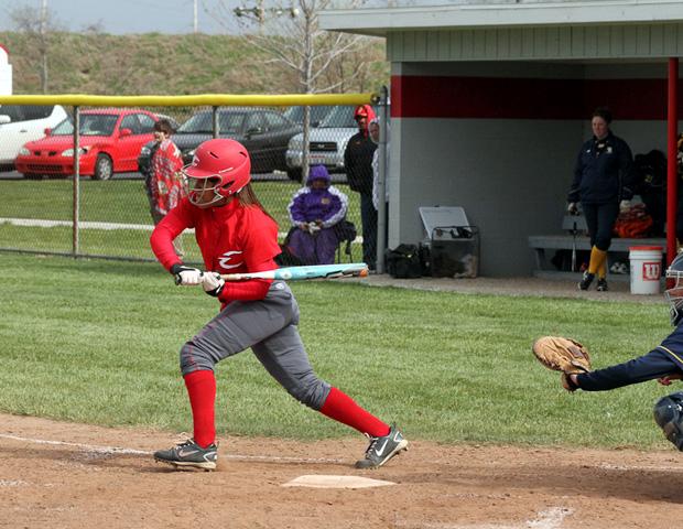 Mareshah Scott looks for her pitch in a game against Grand Rapids Community College earlier this season. The freshman centerfielder has been named NJCAA D-II Player of the Week. Photo by Cherie Guthrie/Owens Sports Information