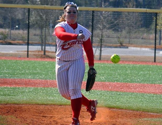 Katie Turski delivers a pitch against Delta. Photo by Sharon Snyder/Owens Sports Information