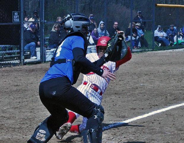 Mareshah Scott scores a run in today's doubleheader against Tri-C. The sophomore centerfielder went 6-for-8 with five runs, three stolen bases and an RBI. Photo by Nicholas Huenefeld/Owens Sports Information