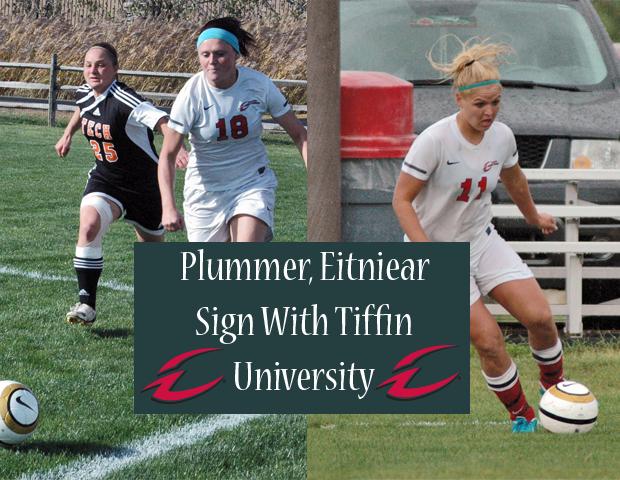 Drew Plummer and Kendra Eitniear (L to R) have signed with Tiffin University's women's soccer program. Photos by Nicholas Huenefeld/Owens Sports Information