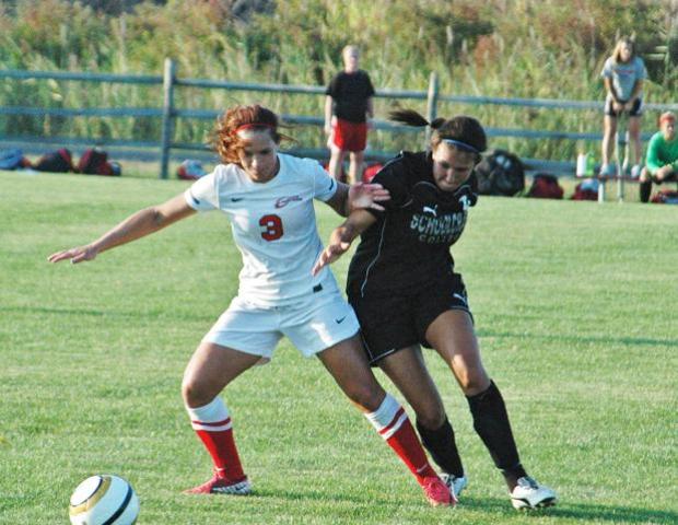 Jaime Sesock battles an Ocelot player for possession. The two teams battled to a scoreless tie in 2 OT today. Photo by Nicholas Huenefeld/Owens Sports Information