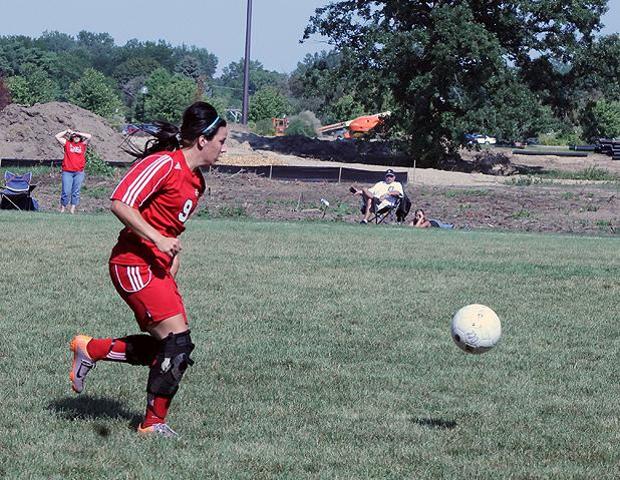 Jessica Grindle, pictured here, put the Express women up 1-0 in the game's 23rd minute against Jackson. It wasn't enough, though, as her team lost 3-2. Photo by Nicholas Huenefeld/Owens Sports Information