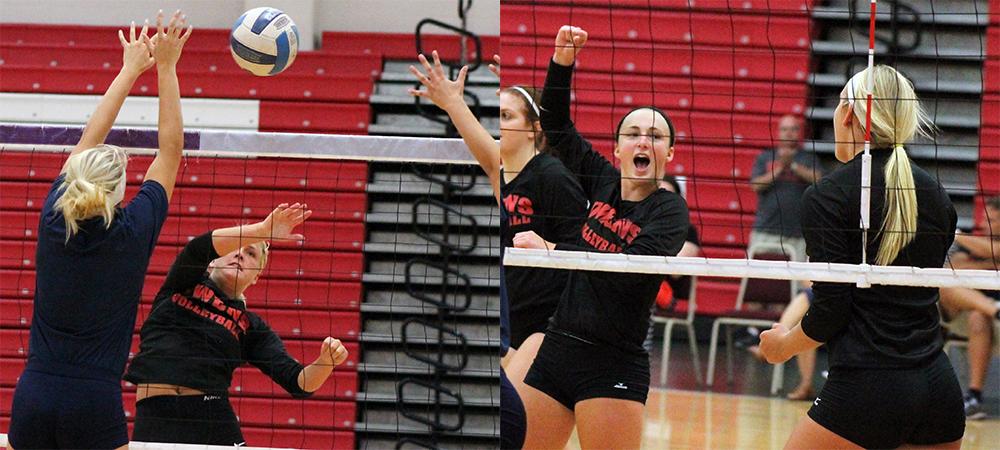 Taylor Purcell (L) and Brooke Gyori (R) each played well in a pair of wins today. Photos by Nicholas Huenefeld/Owens Sports Information