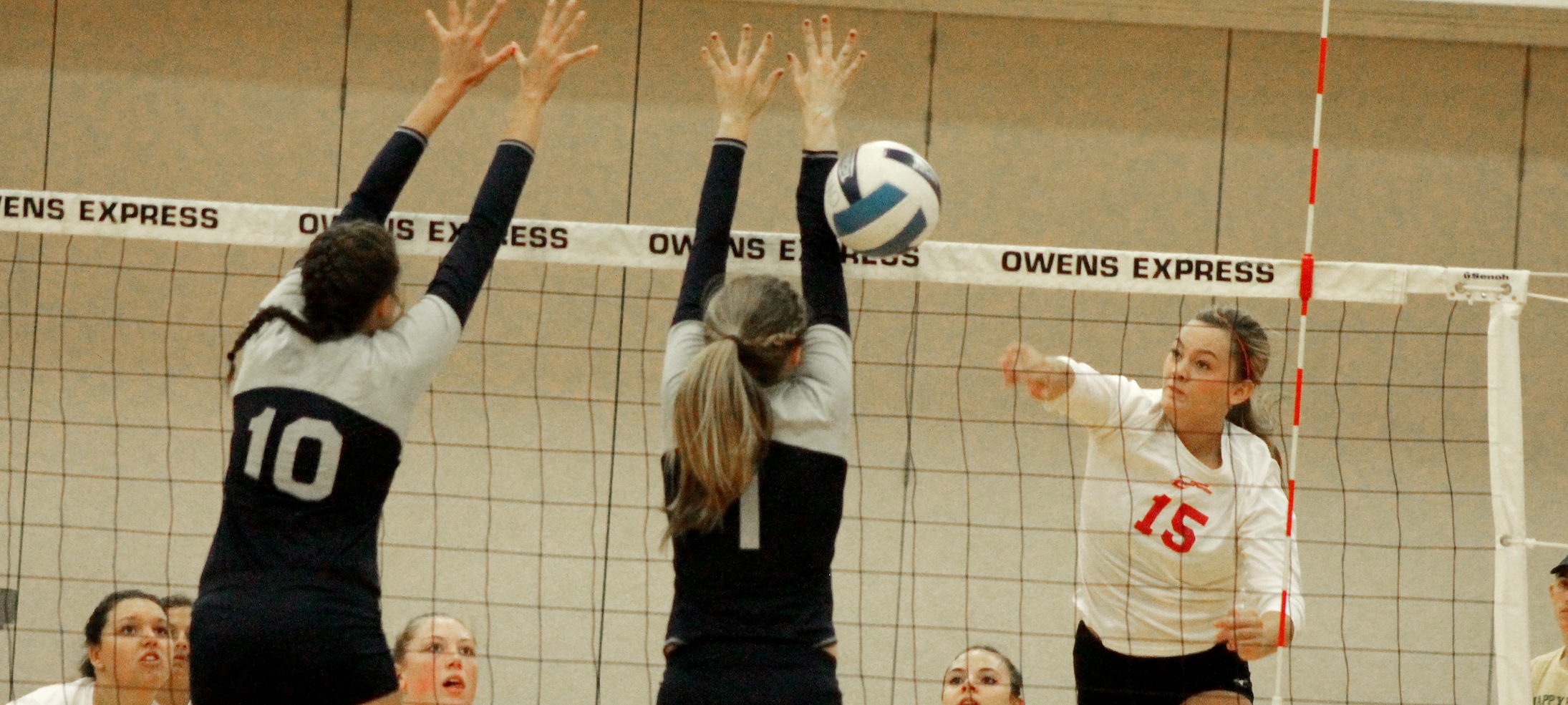 Ally Angstmann had a season-high 10 kills in Saturday's win over Edison State. Photo by Nicholas Huenefeld/Owens Sports Information